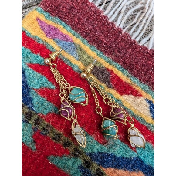 Vintage Gemstone Nugget Earrings - Picture 1 of 9